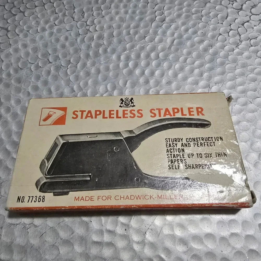 Vintage Chadwick-Miller Stapleless Stapler No.77368 Made in Japan CMI Metal Tool